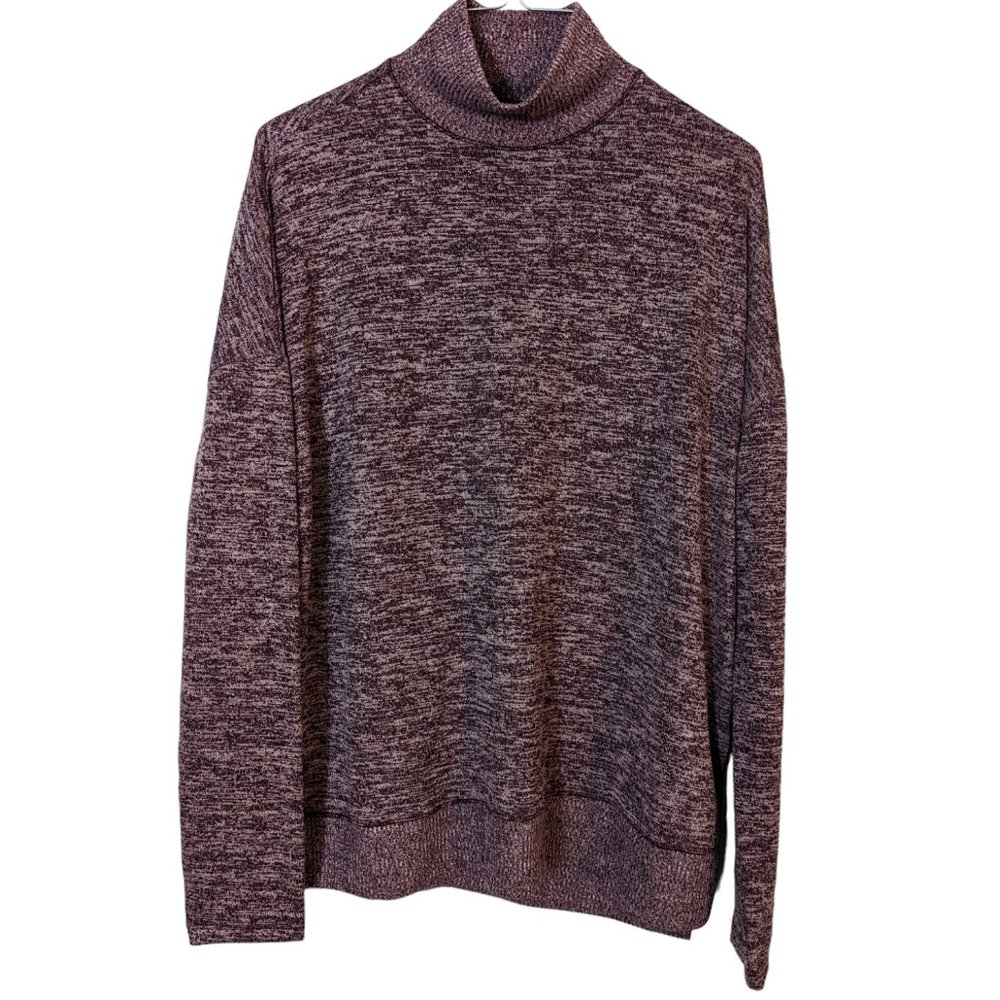 Women's Time and Tru mock neck sweater, spacedye purple, size M